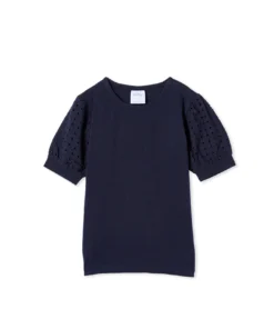 Navy Broderie Sleeve Tee