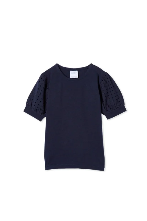 Navy Broderie Sleeve Tee