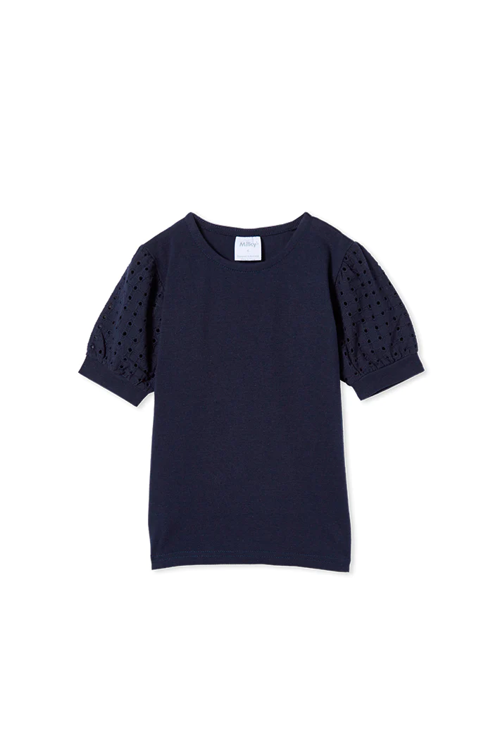 Navy Broderie Sleeve Tee