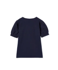 Alternative view of Navy Broderie Sleeve Tee