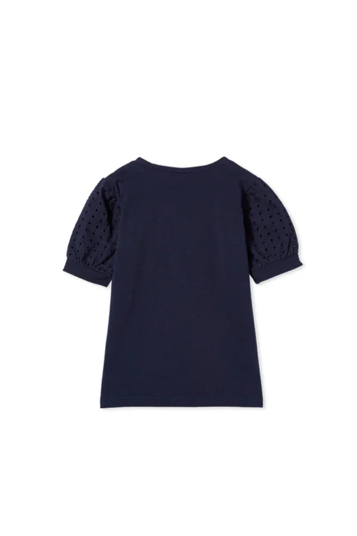 Navy Broderie Sleeve Tee - Image 2