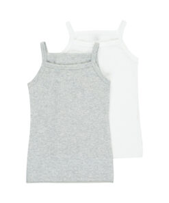 Pointelle New Grey Marle/White Singlet Set