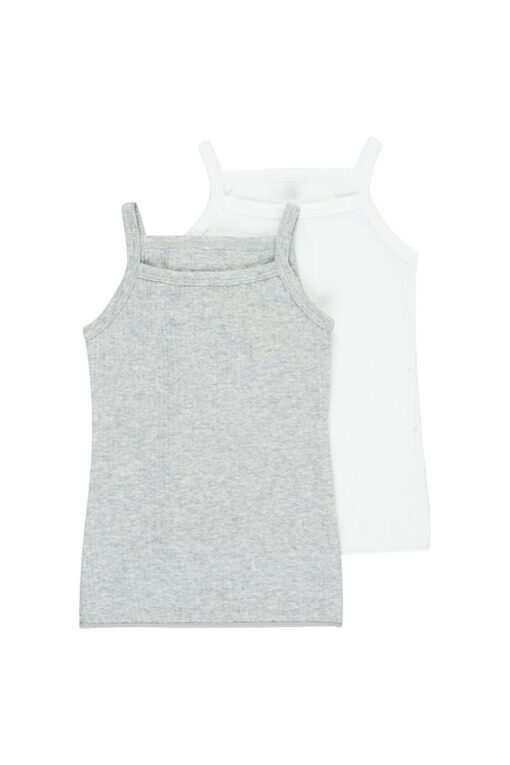 Pointelle New Grey Marle/White Singlet Set