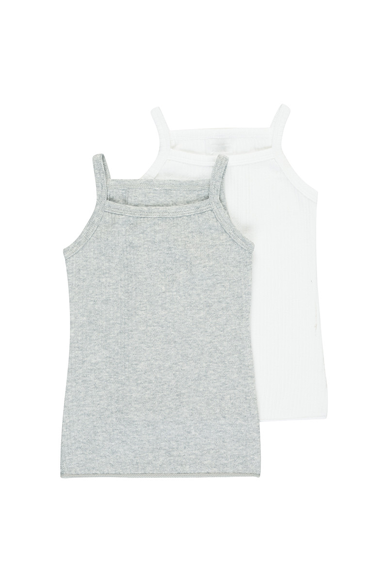 Pointelle New Grey Marle/White Singlet Set