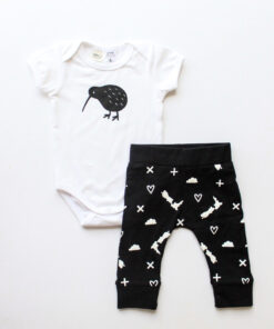 Kiwi Bodysuit/Pants Set - Black & White - From NZ with love