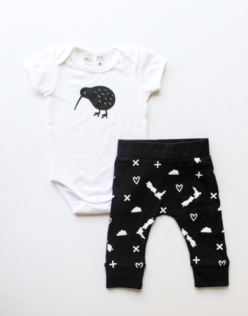 Kiwi Bodysuit/Pants Set - Black & White - From NZ with love