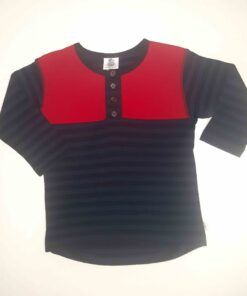 Merino Henley Tee, Red/Steel Grey/Black
