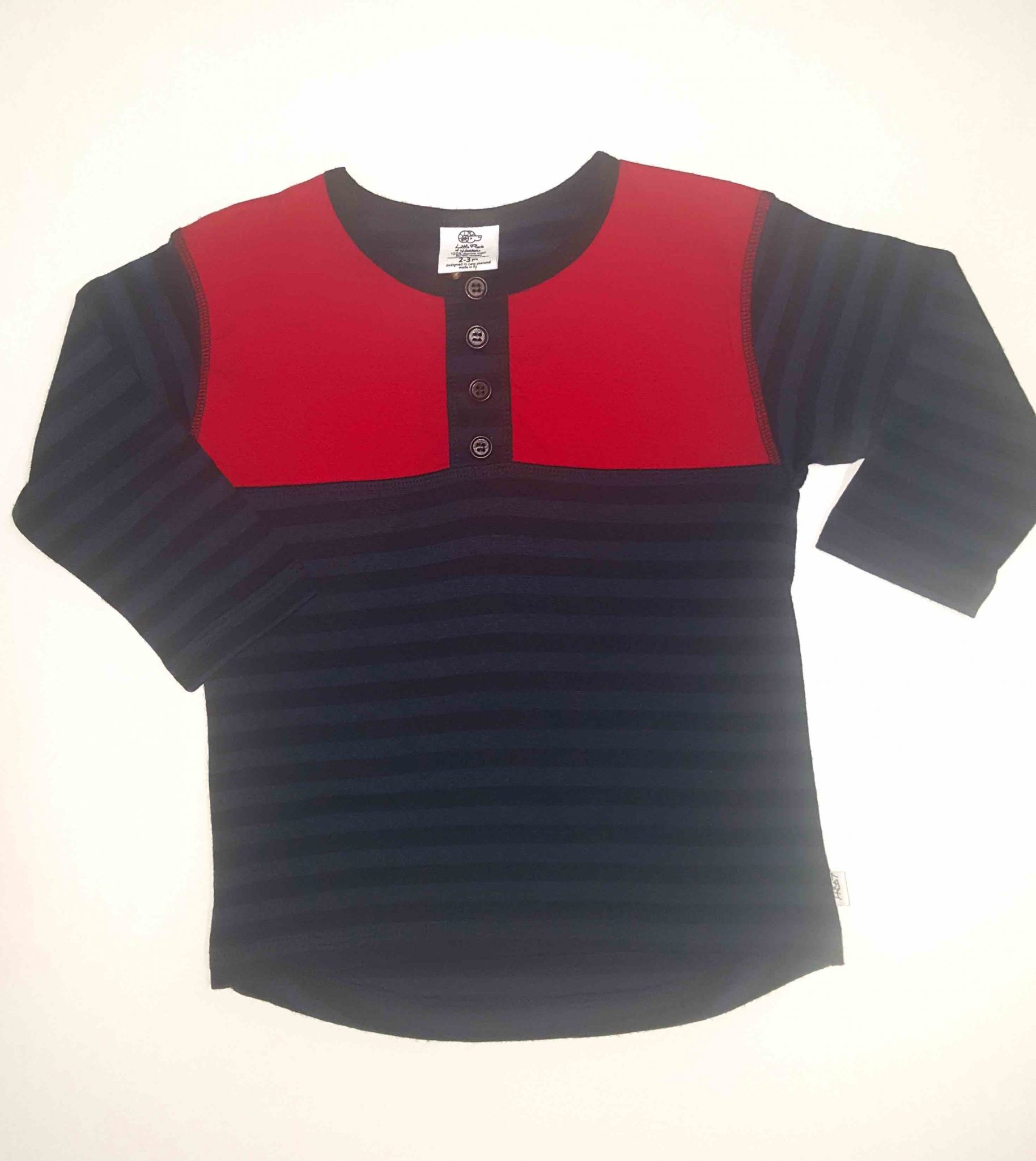 Merino Henley Tee, Red/Steel Grey/Black
