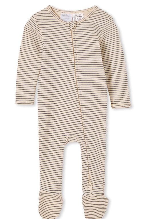 Oatmeal Stripe Zip Romper - Image 3