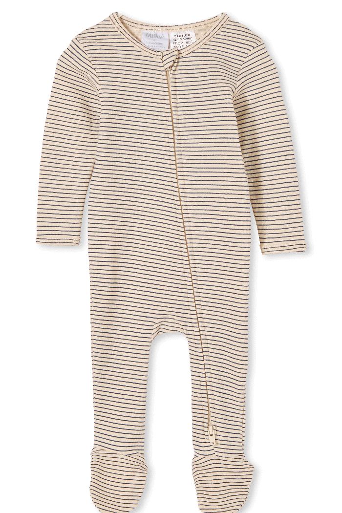 Oatmeal Stripe Zip Romper - Image 3