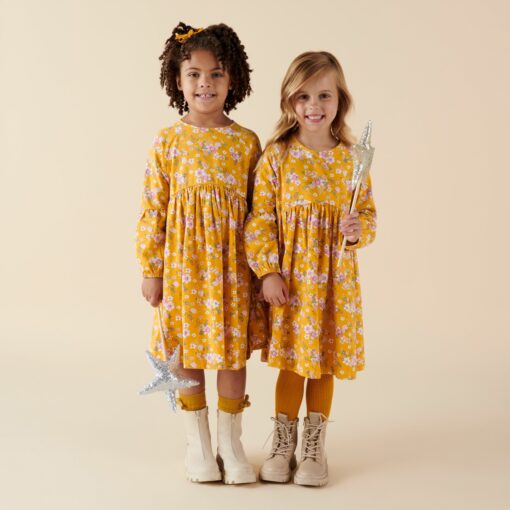 Millie Floral L/S Poodle Sleeve Dress - Honey Gold - Image 9