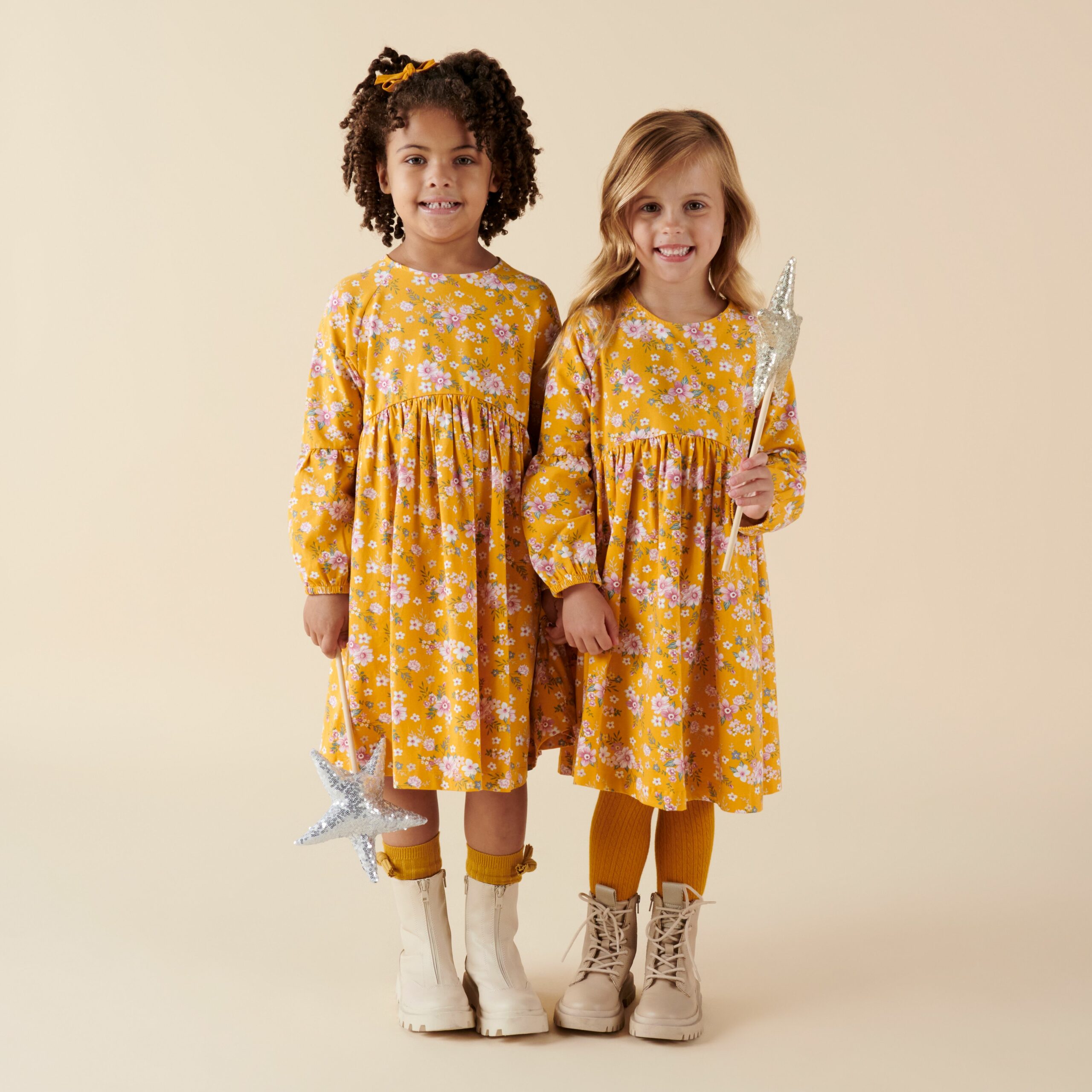 Millie Floral L/S Poodle Sleeve Dress - Honey Gold - Image 9