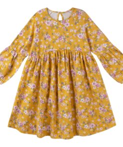 Millie Floral L/S Poodle Sleeve Dress - Honey Gold