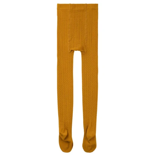 Cable Knit Ribbed Tights- Mustard - Image 2