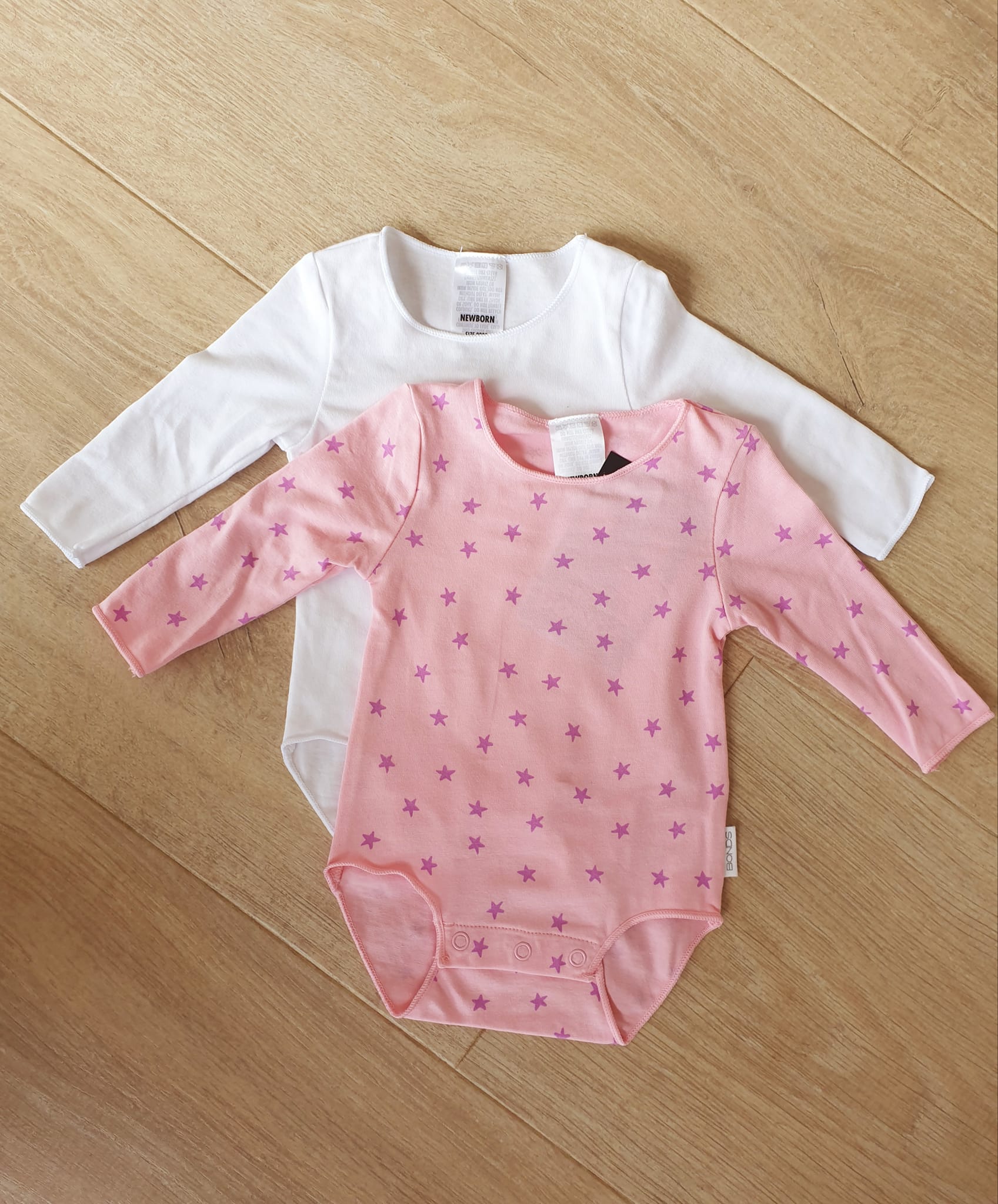 Pink Stars Bonds L/S Bodysuit 2pk