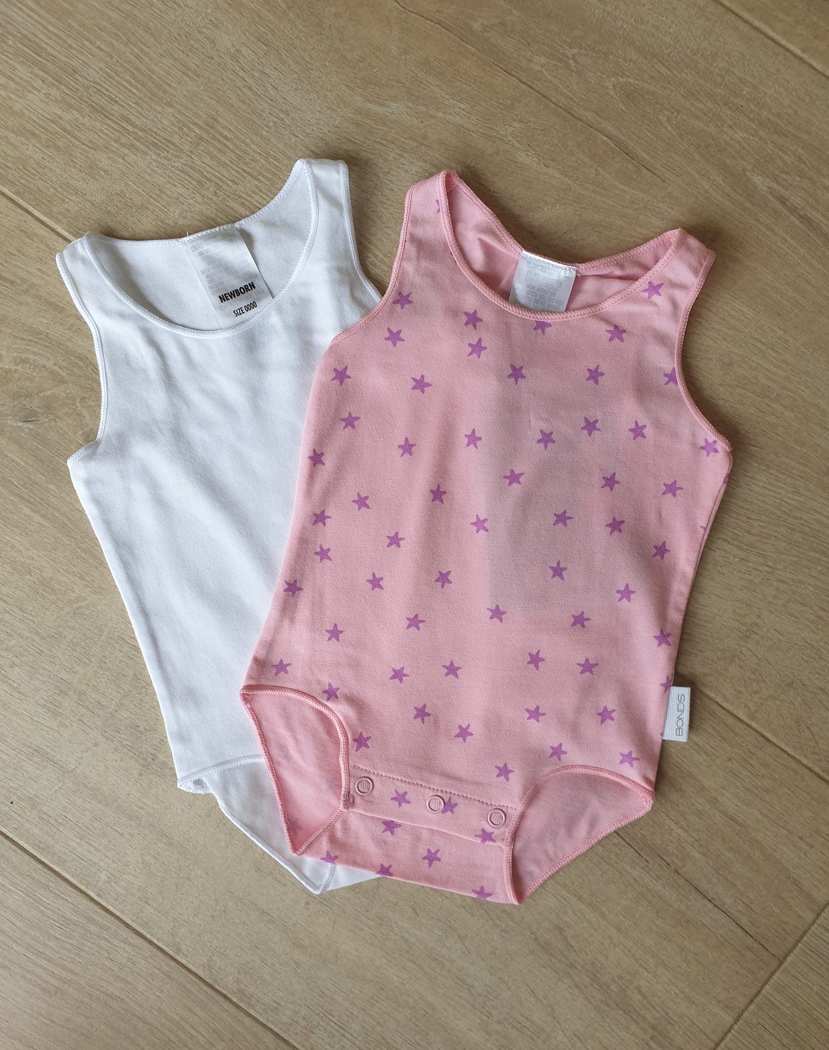Pink Stars Bonds Singletsuit 2pk
